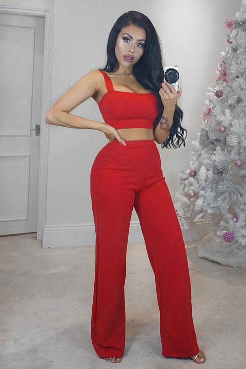Red Crop Top and Trousers Co-ord Set - Kimmy-Co-ords