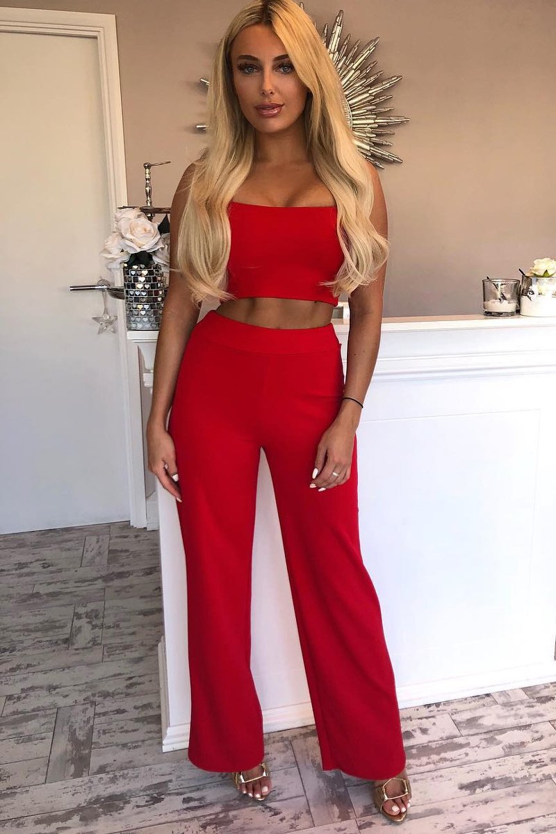 Red Crop Top and Trousers Co-ord Set - Kimmy-Co-ords