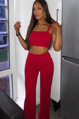 Red Crop Top and Trousers Co-ord Set - Kimmy-Co-ords