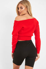 Red Crop V Neck Knit Jumper - Rozella-Crop Jumper