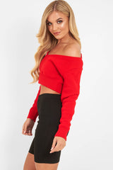 Red Crop V Neck Knit Jumper - Rozella-Crop Jumper
