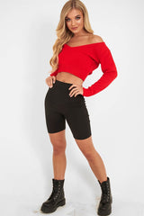 Red Crop V Neck Knit Jumper - Rozella-Crop Jumper