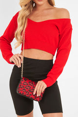 Red Crop V Neck Knit Jumper - Rozella-Crop Jumper