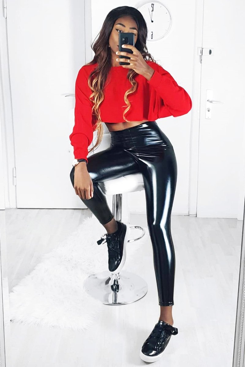 Red Cropped Batwing Jumper - Lizy-Crop Jumper