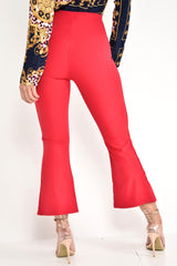 Red Cropped Bell Button Bottom Trousers - Daisie-Trousers