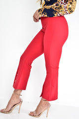 Red Cropped Bell Button Bottom Trousers - Daisie-Trousers
