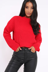 Red Cropped Knitted Jumper - Hennie-Jumper