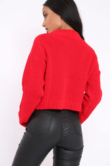 Red Cropped Knitted Jumper - Hennie-Jumper