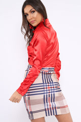 Red Cropped Satin Shirt - Yasina-Shirts