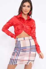Red Cropped Satin Shirt - Yasina-Shirts