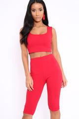 Red Cropped Top and Leggings Co-Ords - Remini-Co-ords