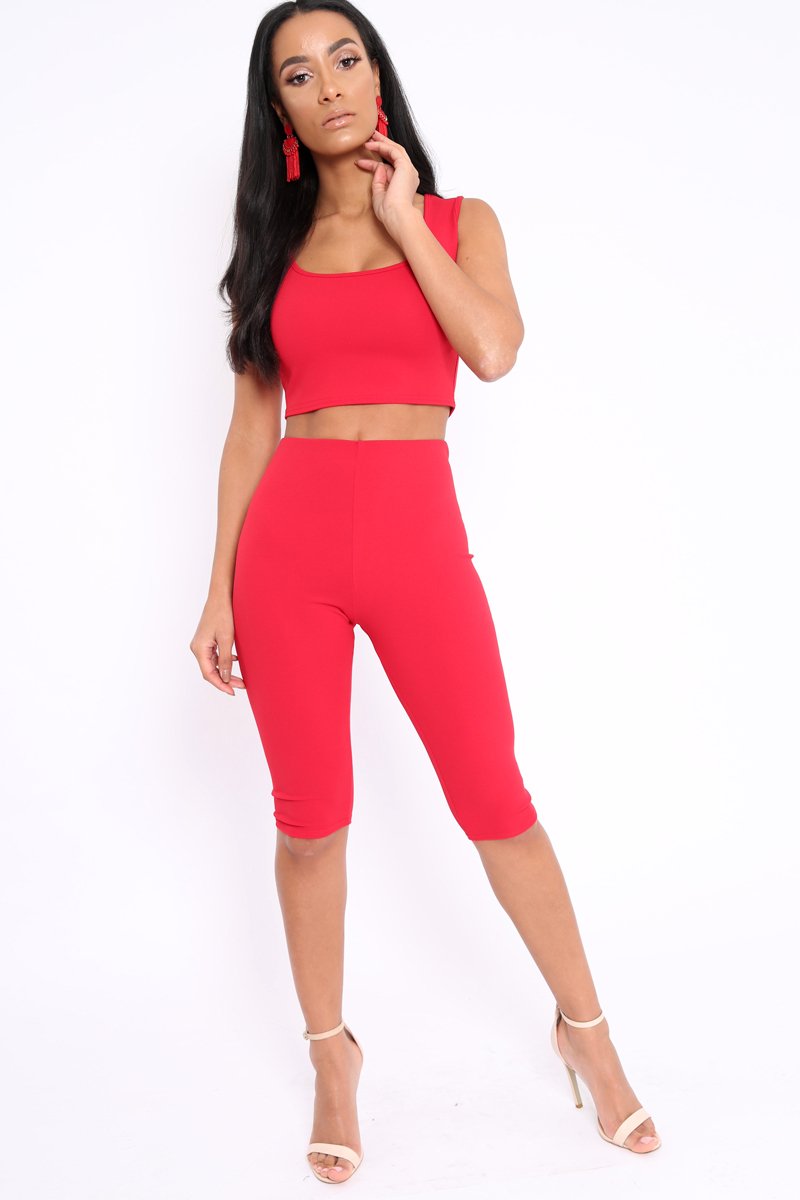 Red Cropped Top and Leggings Co-Ords - Remini-Co-ords