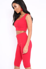 Red Cropped Top and Leggings Co-Ords - Remini-Co-ords