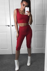 Red Cropped Top and Leggings Co-Ords - Remini-Co-ords