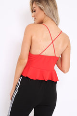 Red Cross Back Frill Hem Crop Top - Jess-Crop Tops