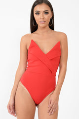 Red Cross Over Bardot Bodysuit - Sahari-Bodysuits