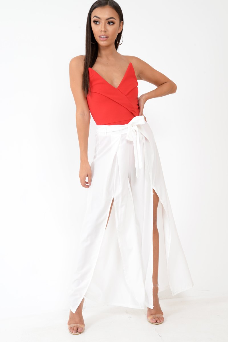 Red Cross Over Bardot Bodysuit - Sahari-Bodysuits