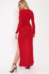 Red Cross Over Cut Out Asymmetrical Hem Dress - Faythe-Dresses