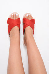 Red Cross Over Flatform Sliders - Vana-Sliders