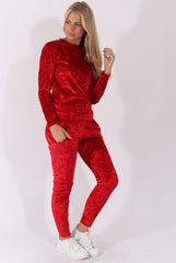 Red Crushed Velvet Tracksuit - Romy-Tracksuits