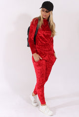 Red Crushed Velvet Tracksuit - Romy-Tracksuits