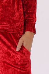 Red Crushed Velvet Tracksuit - Romy-Tracksuits