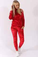 Red Crushed Velvet Tracksuit - Romy-Tracksuits