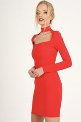 Red Cut Out Choker Bodycon Dress - Tink-Dresses