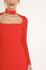 Red Cut Out Choker Bodycon Dress - Tink-Dresses