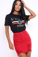 Red Denim Extreme Ripped Skirt - Jeanie-Skirts