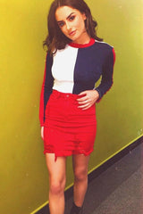 Red Denim Extreme Ripped Skirt - Jeanie-Skirts