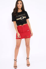 Red Denim Rip Mini Skirt - Selenia-Skirts