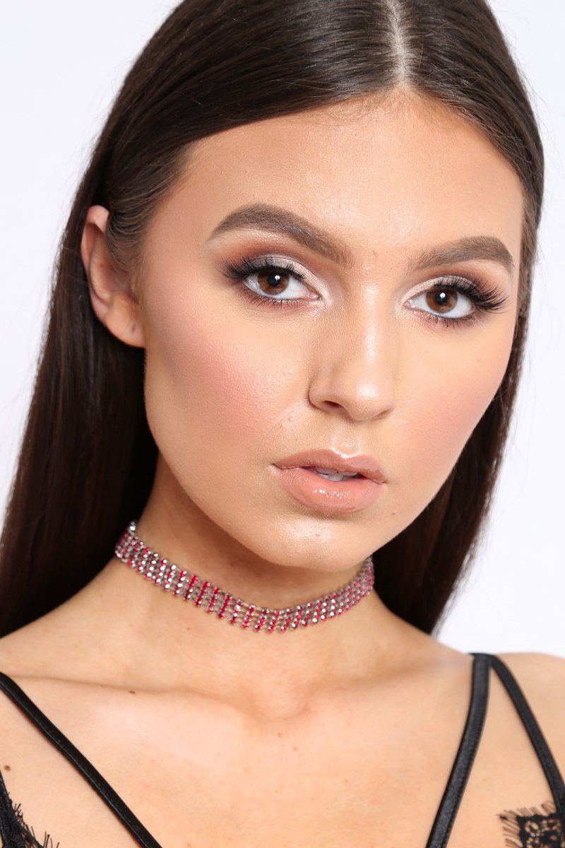 Red Diamante Choker - Kalbir-Chokers