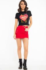 Red Distressed Denim Skirt - Blakelyn-Skirts
