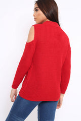 Red Distressed Pearl Chunky Knit Jumper - Narla-Jumper