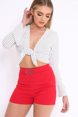 Red Double Circle Belted Shorts - Jeniya-Shorts