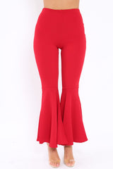 Red Extreme Flare Trousers - Becki-Trousers