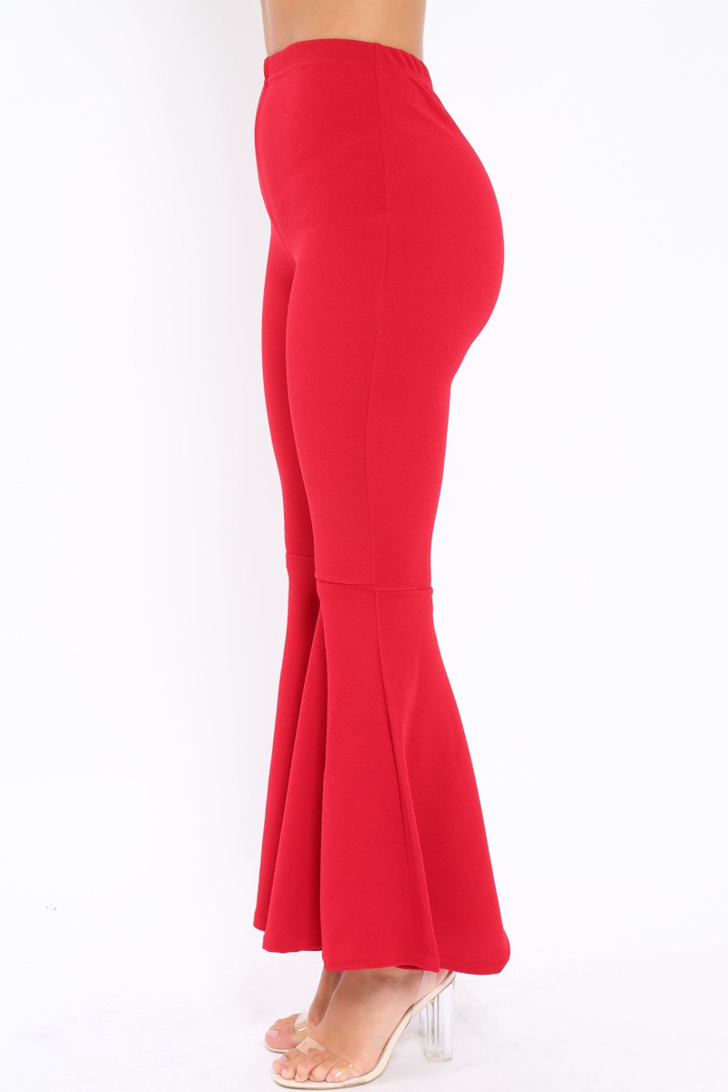 Red Extreme Flare Trousers - Becki-Trousers