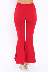 Red Extreme Flare Trousers - Becki-Trousers