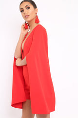 Red Extreme Plunge Cape Playsuit - Haylo-Playsuits
