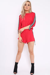 Red Extreme Side Sports Trim Loungewear Set - Aiyana-Loungewear