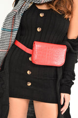 Red Faux Croc Bum Bag - Kayler-Bags