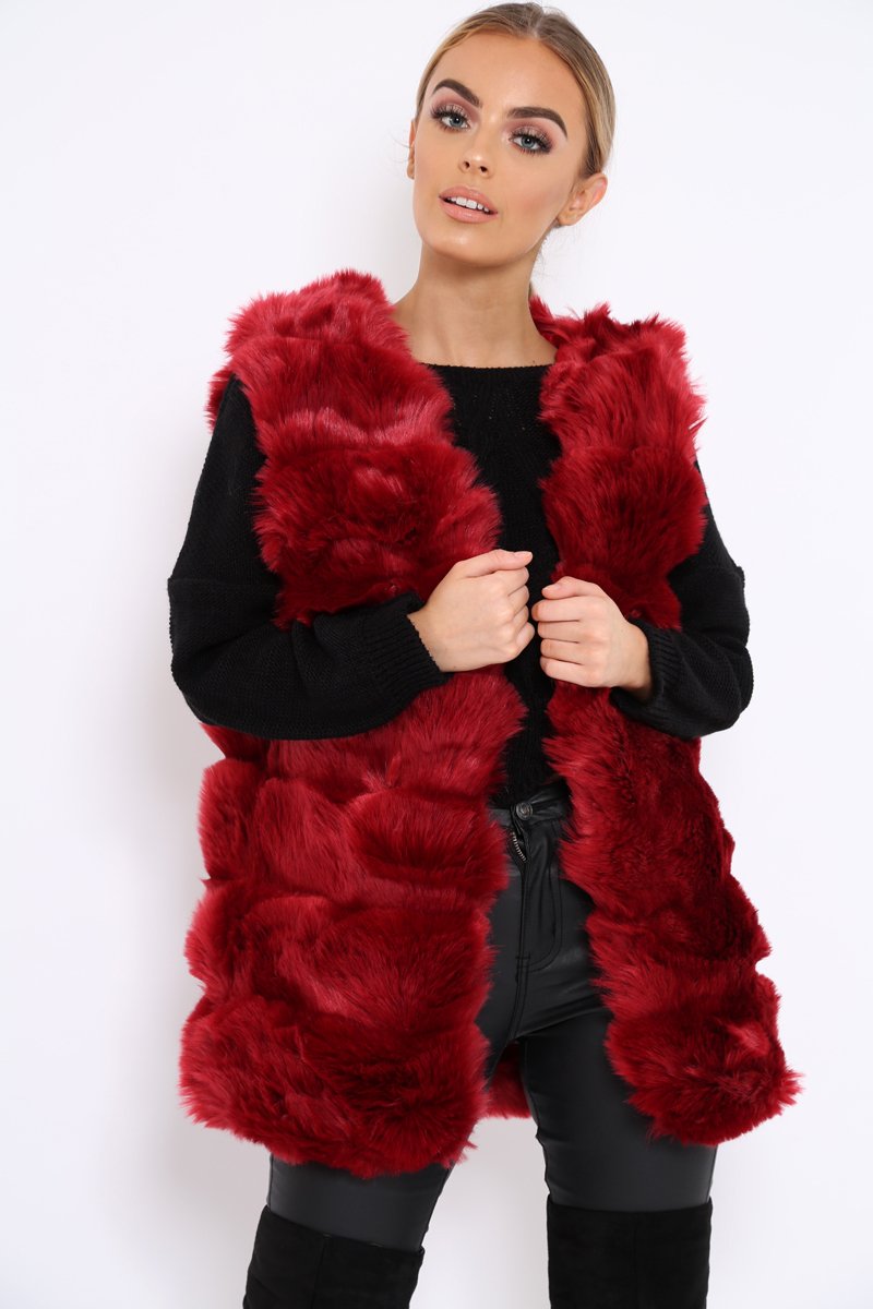 Red Faux Fur Gilet - Shelby-Jackets