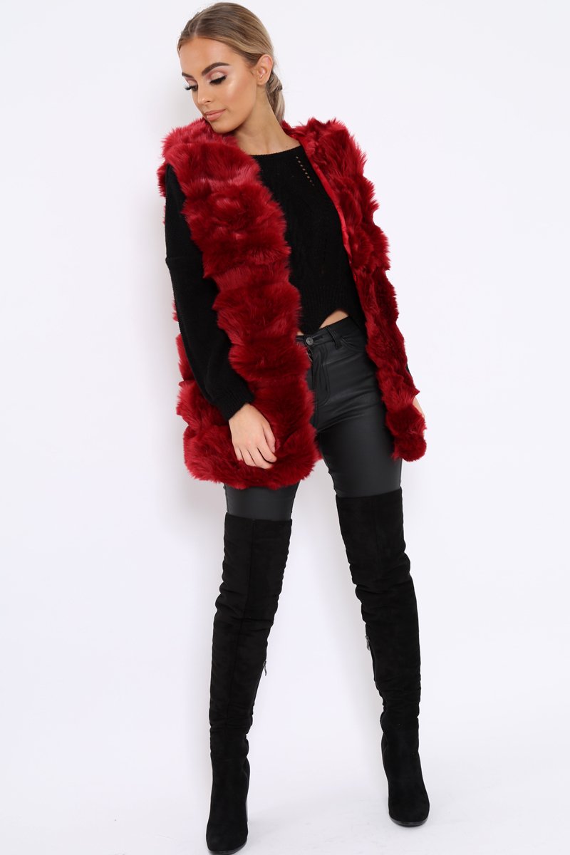 Red Faux Fur Gilet - Shelby-Jackets