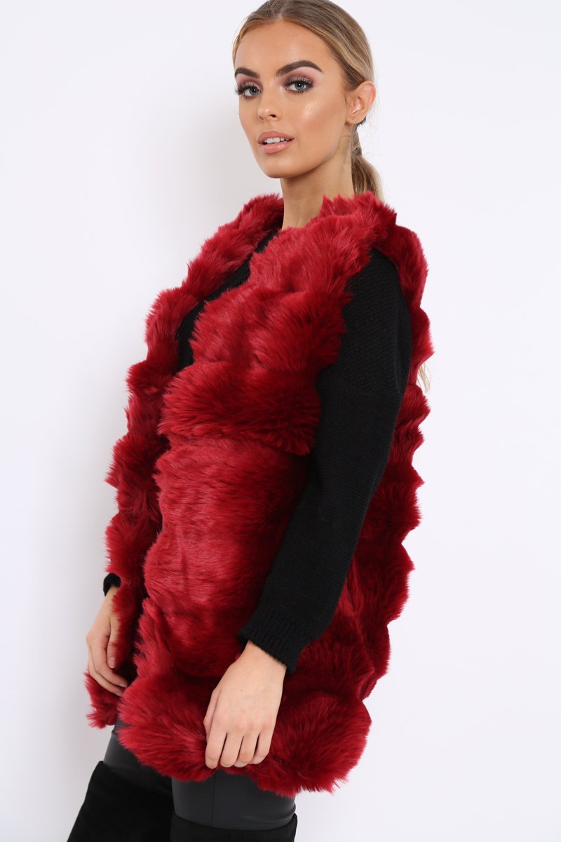 Red Faux Fur Gilet - Shelby-Jackets