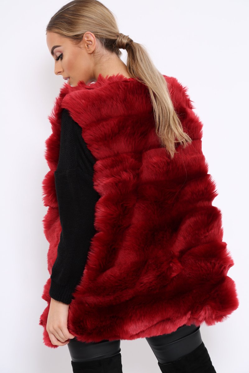 Red Faux Fur Gilet - Shelby-Jackets
