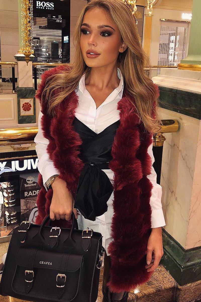 Red Faux Fur Gilet - Shelby-Jackets