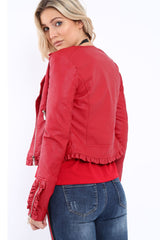 Red Faux Leather Biker Jacket - Colleen-Jackets