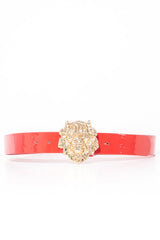 Red Faux Leather Gold Lion Head Buckle - Noha-Belts