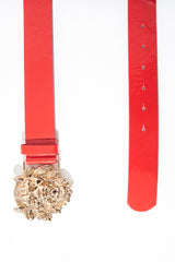 Red Faux Leather Gold Lion Head Buckle - Noha-Belts